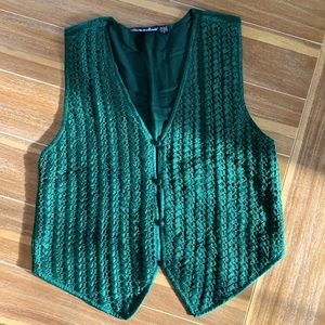 SHELLY & ARNOLD | Woven, Lined Kelly Green Vest w/ Fabric-covered Buttons | Sz M